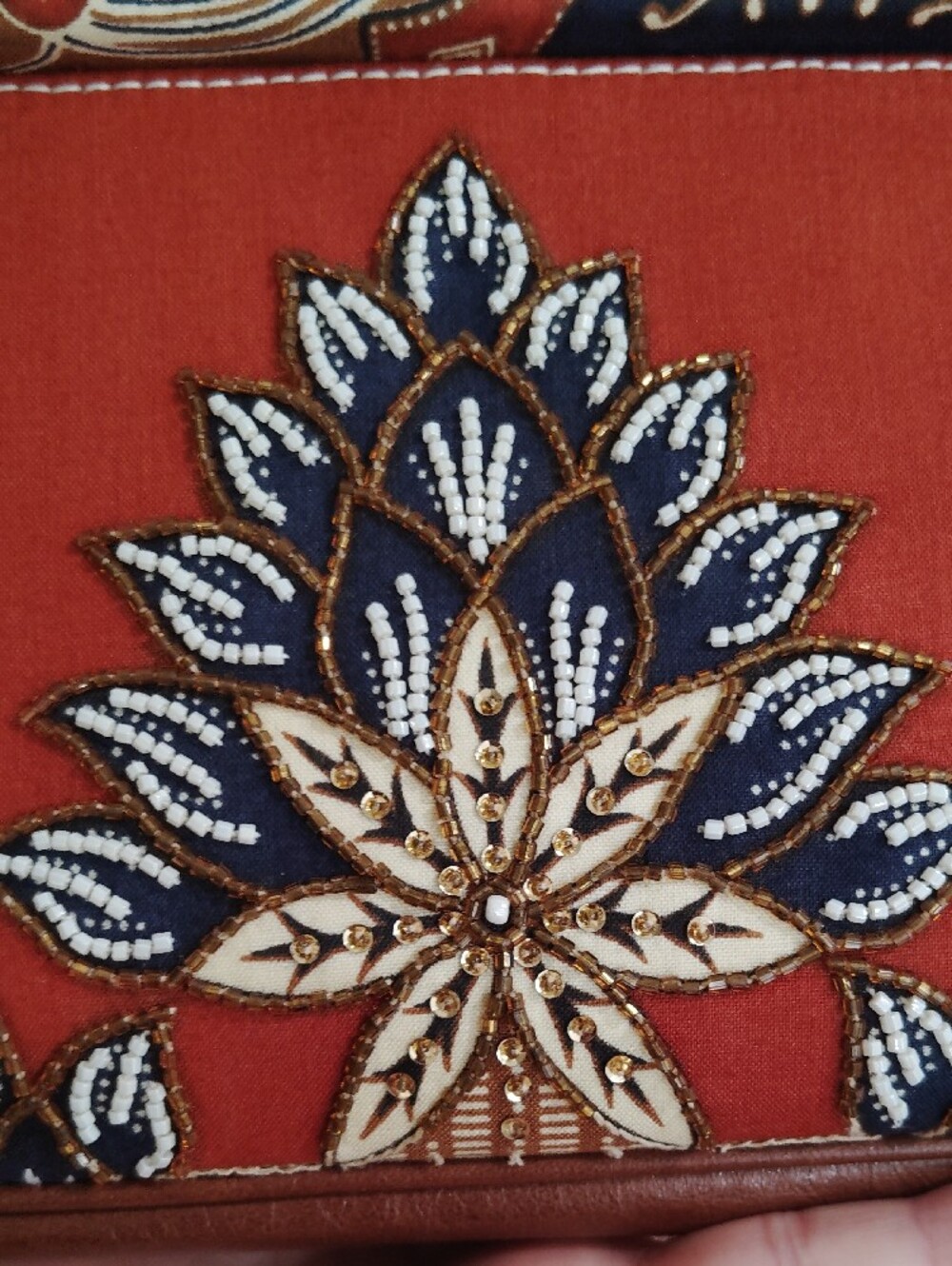 Isabella Fiore Red Navy Gold Embroidered Top-Handle Clutch - Picture 2 of 15